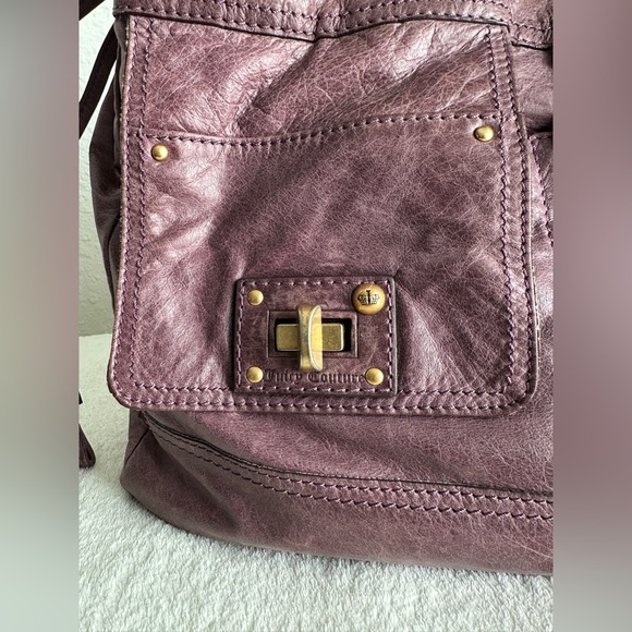 Vintage y2k Juicy Couture Lavender Purple Distressed Leather Large Shoulder - Picture 5 of 12